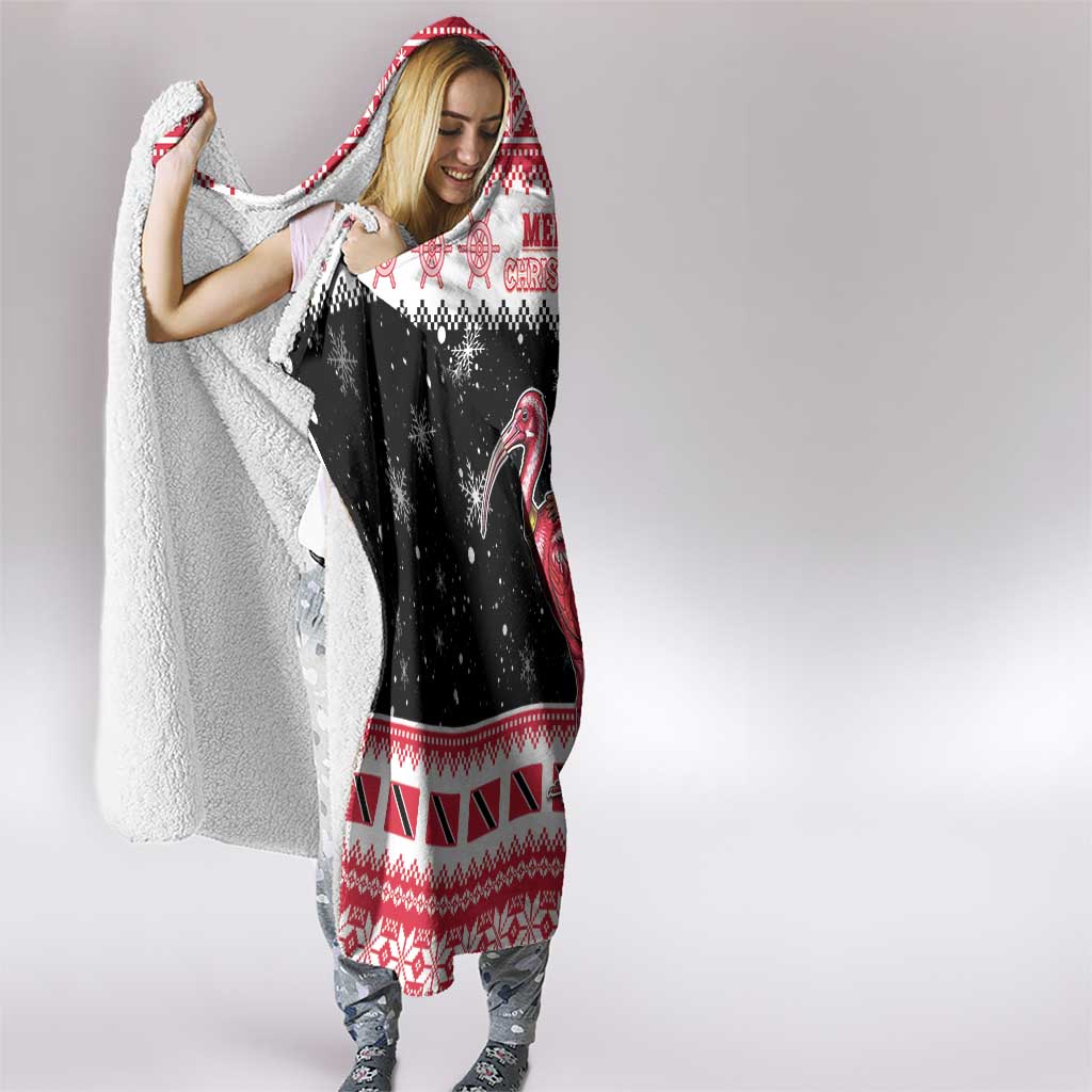 Trinidad And Tobago Christmas Hooded Blanket Funny Santa Riding Scarlet Ibis - Wonder Print Shop