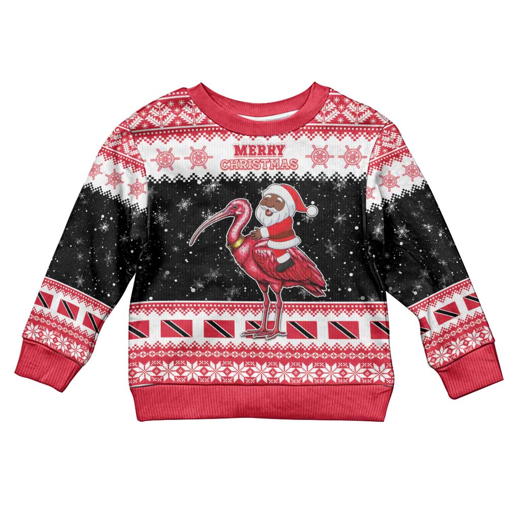 Trinidad And Tobago Christmas Kid Ugly Christmas Sweater Funny Santa Riding Scarlet Ibis - Wonder Print Shop