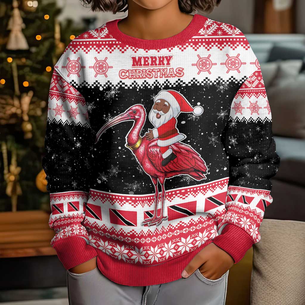 Trinidad And Tobago Christmas Kid Ugly Christmas Sweater Funny Santa Riding Scarlet Ibis - Wonder Print Shop