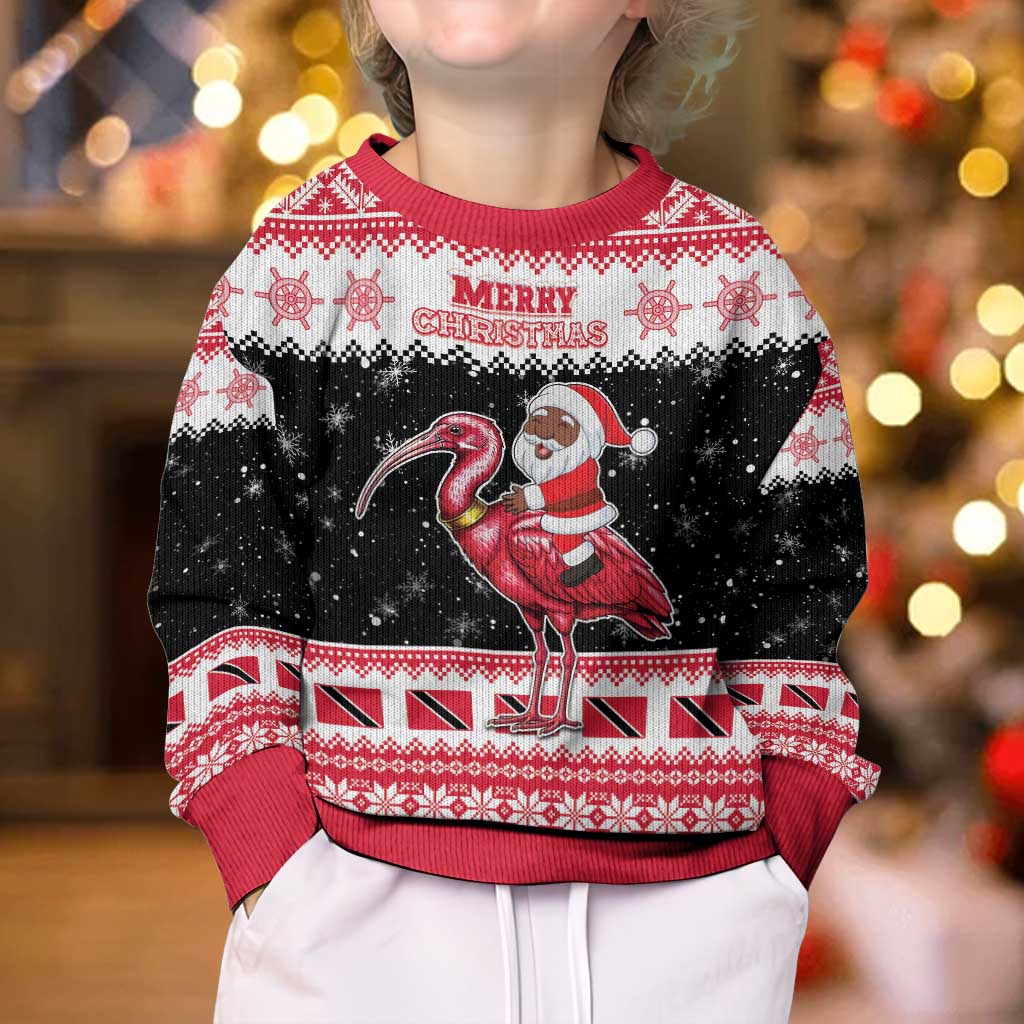 Trinidad And Tobago Christmas Kid Ugly Christmas Sweater Funny Santa Riding Scarlet Ibis - Wonder Print Shop