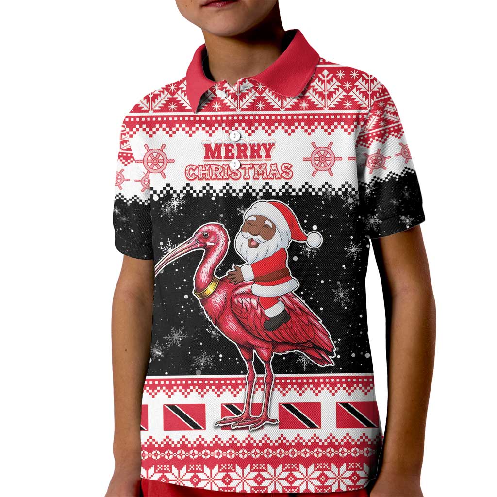 Trinidad And Tobago Christmas Kid Polo Shirt Funny Santa Riding Scarlet Ibis - Wonder Print Shop