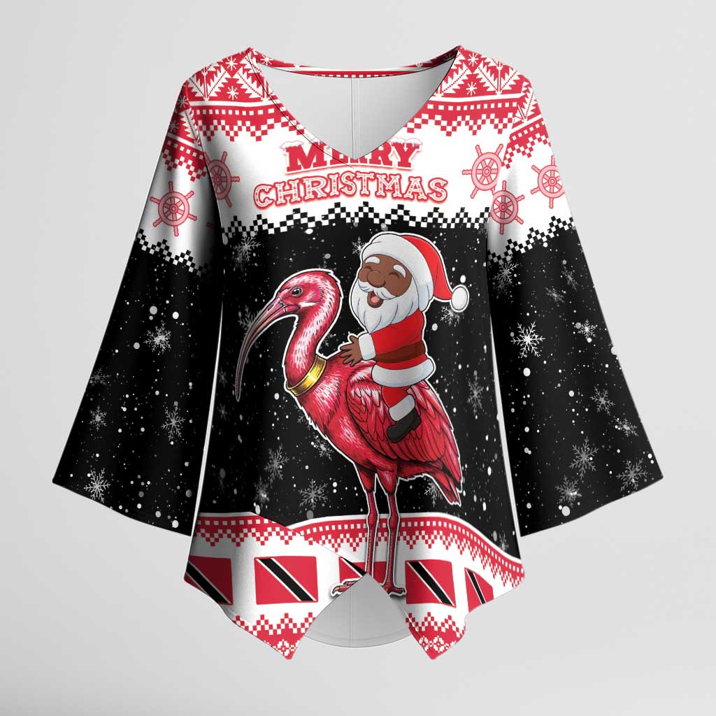 Trinidad And Tobago Christmas Kimono Sleeve Blouse Funny Santa Riding Scarlet Ibis - Wonder Print Shop