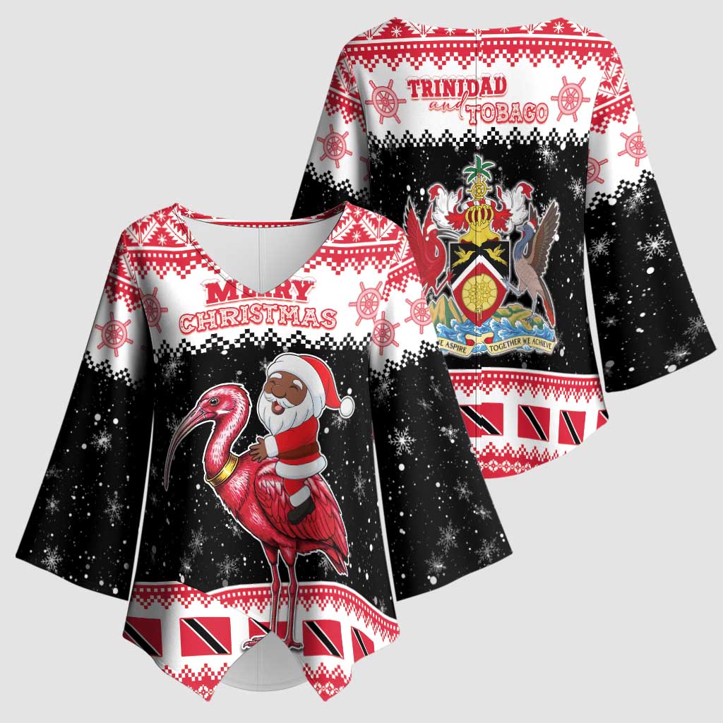 Trinidad And Tobago Christmas Kimono Sleeve Blouse Funny Santa Riding Scarlet Ibis - Wonder Print Shop