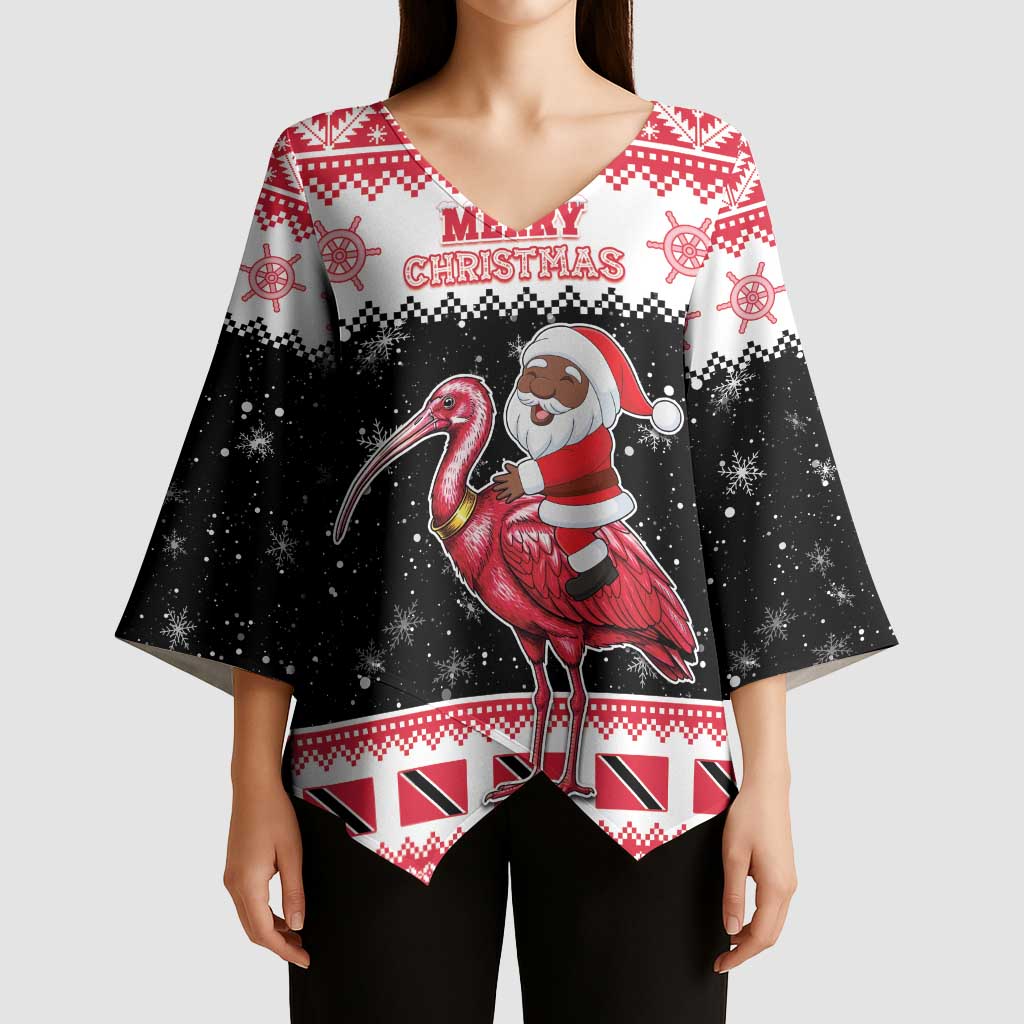 Trinidad And Tobago Christmas Kimono Sleeve Blouse Funny Santa Riding Scarlet Ibis - Wonder Print Shop