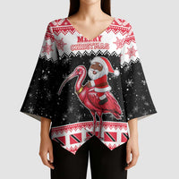 Trinidad And Tobago Christmas Kimono Sleeve Blouse Funny Santa Riding Scarlet Ibis - Wonder Print Shop