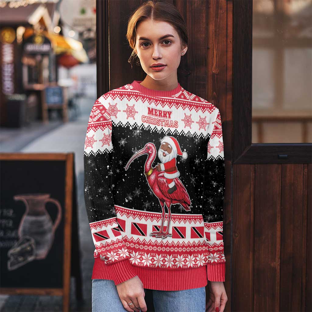 Trinidad And Tobago Christmas Ugly Christmas Sweater Funny Santa Riding Scarlet Ibis - Wonder Print Shop
