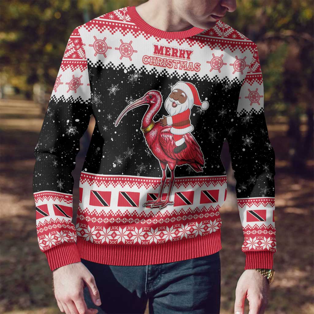 Trinidad And Tobago Christmas Ugly Christmas Sweater Funny Santa Riding Scarlet Ibis - Wonder Print Shop