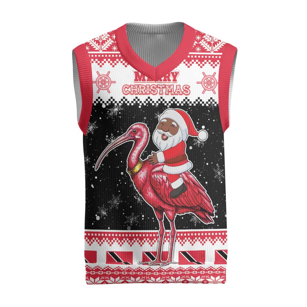 Trinidad And Tobago Christmas Knitted V-Neck Vest Funny Santa Riding Scarlet Ibis - Wonder Print Shop
