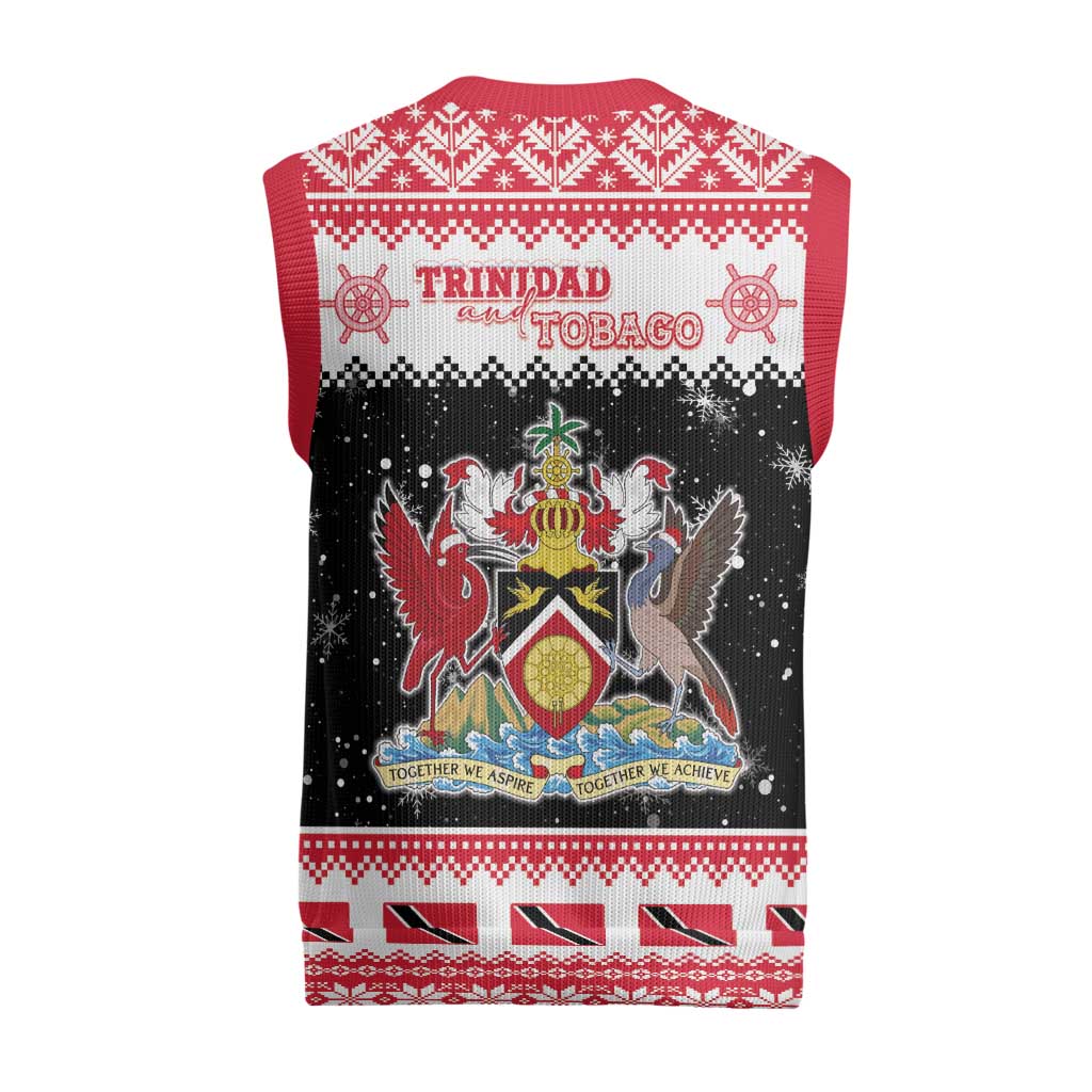 Trinidad And Tobago Christmas Knitted V-Neck Vest Funny Santa Riding Scarlet Ibis - Wonder Print Shop