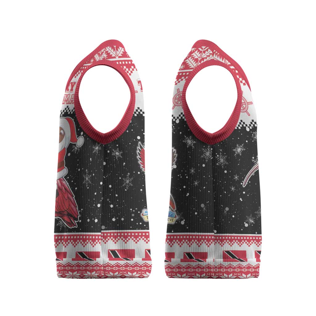 Trinidad And Tobago Christmas Knitted V-Neck Vest Funny Santa Riding Scarlet Ibis - Wonder Print Shop