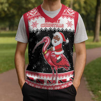 Trinidad And Tobago Christmas Knitted V-Neck Vest Funny Santa Riding Scarlet Ibis - Wonder Print Shop
