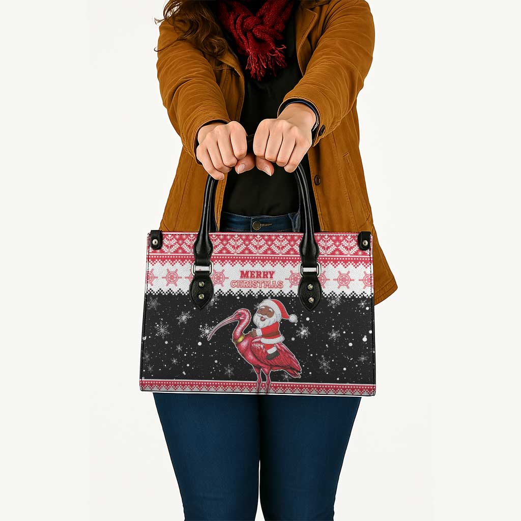 Trinidad And Tobago Christmas Leather Bag Funny Santa Riding Scarlet Ibis - Wonder Print Shop