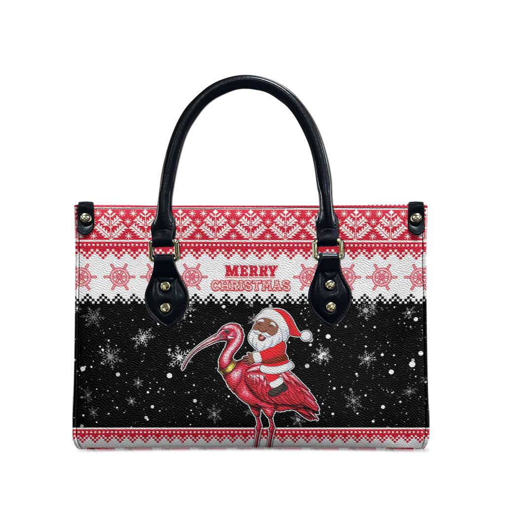 Trinidad And Tobago Christmas Leather Bag Funny Santa Riding Scarlet Ibis - Wonder Print Shop