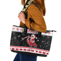 Trinidad And Tobago Christmas Leather Tote Bag Funny Santa Riding Scarlet Ibis - Wonder Print Shop