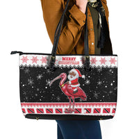 Trinidad And Tobago Christmas Leather Tote Bag Funny Santa Riding Scarlet Ibis - Wonder Print Shop