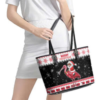 Trinidad And Tobago Christmas Leather Tote Bag Funny Santa Riding Scarlet Ibis - Wonder Print Shop