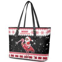 Trinidad And Tobago Christmas Leather Tote Bag Funny Santa Riding Scarlet Ibis - Wonder Print Shop
