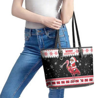 Trinidad And Tobago Christmas Leather Tote Bag Funny Santa Riding Scarlet Ibis - Wonder Print Shop