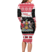 Trinidad And Tobago Christmas Long Sleeve Bodycon Dress Funny Santa Riding Scarlet Ibis - Wonder Print Shop