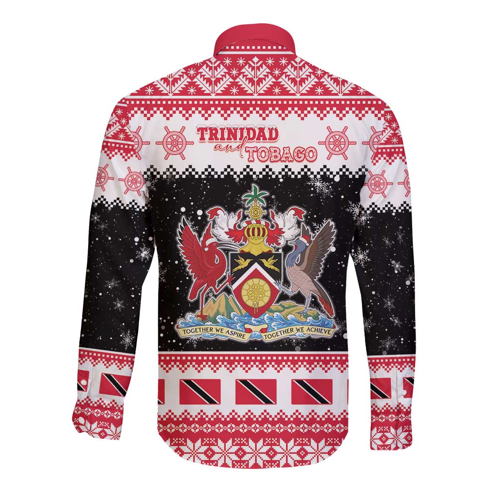 Trinidad And Tobago Christmas Long Sleeve Button Shirt Funny Santa Riding Scarlet Ibis - Wonder Print Shop