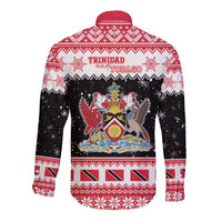 Trinidad And Tobago Christmas Long Sleeve Button Shirt Funny Santa Riding Scarlet Ibis - Wonder Print Shop