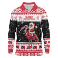 Trinidad And Tobago Christmas Long Sleeve Polo Shirt Funny Santa Riding Scarlet Ibis - Wonder Print Shop