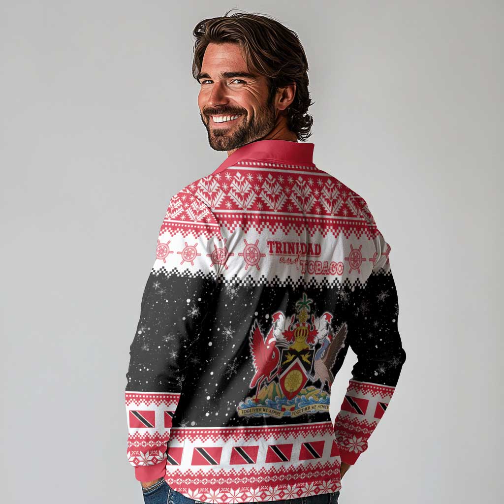 Trinidad And Tobago Christmas Long Sleeve Polo Shirt Funny Santa Riding Scarlet Ibis - Wonder Print Shop