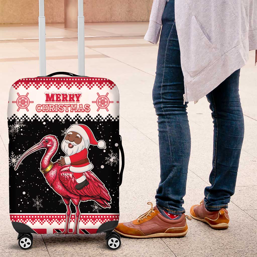 Trinidad And Tobago Christmas Luggage Cover Funny Santa Riding Scarlet Ibis - Wonder Print Shop