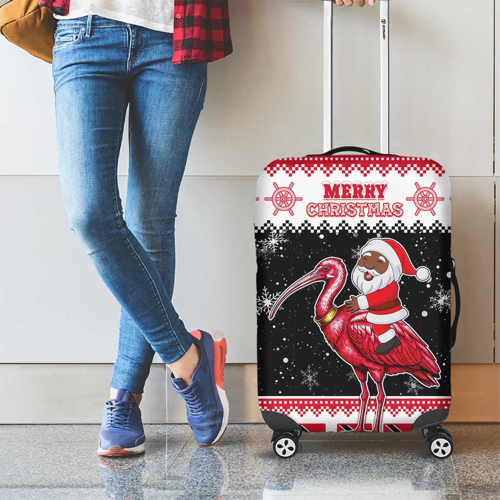 Trinidad And Tobago Christmas Luggage Cover Funny Santa Riding Scarlet Ibis - Wonder Print Shop