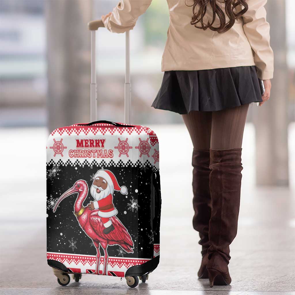 Trinidad And Tobago Christmas Luggage Cover Funny Santa Riding Scarlet Ibis - Wonder Print Shop