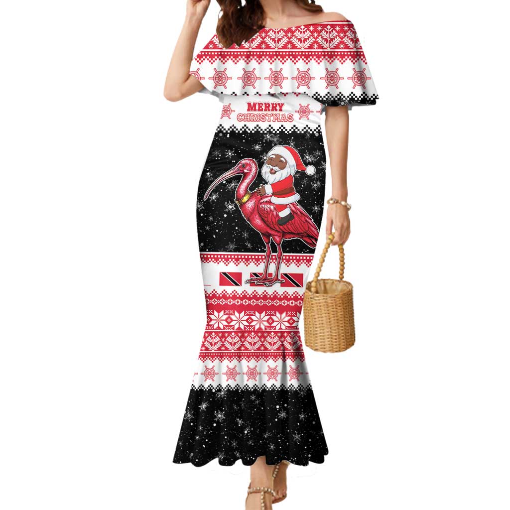 Trinidad And Tobago Christmas Mermaid Dress Funny Santa Riding Scarlet Ibis - Wonder Print Shop