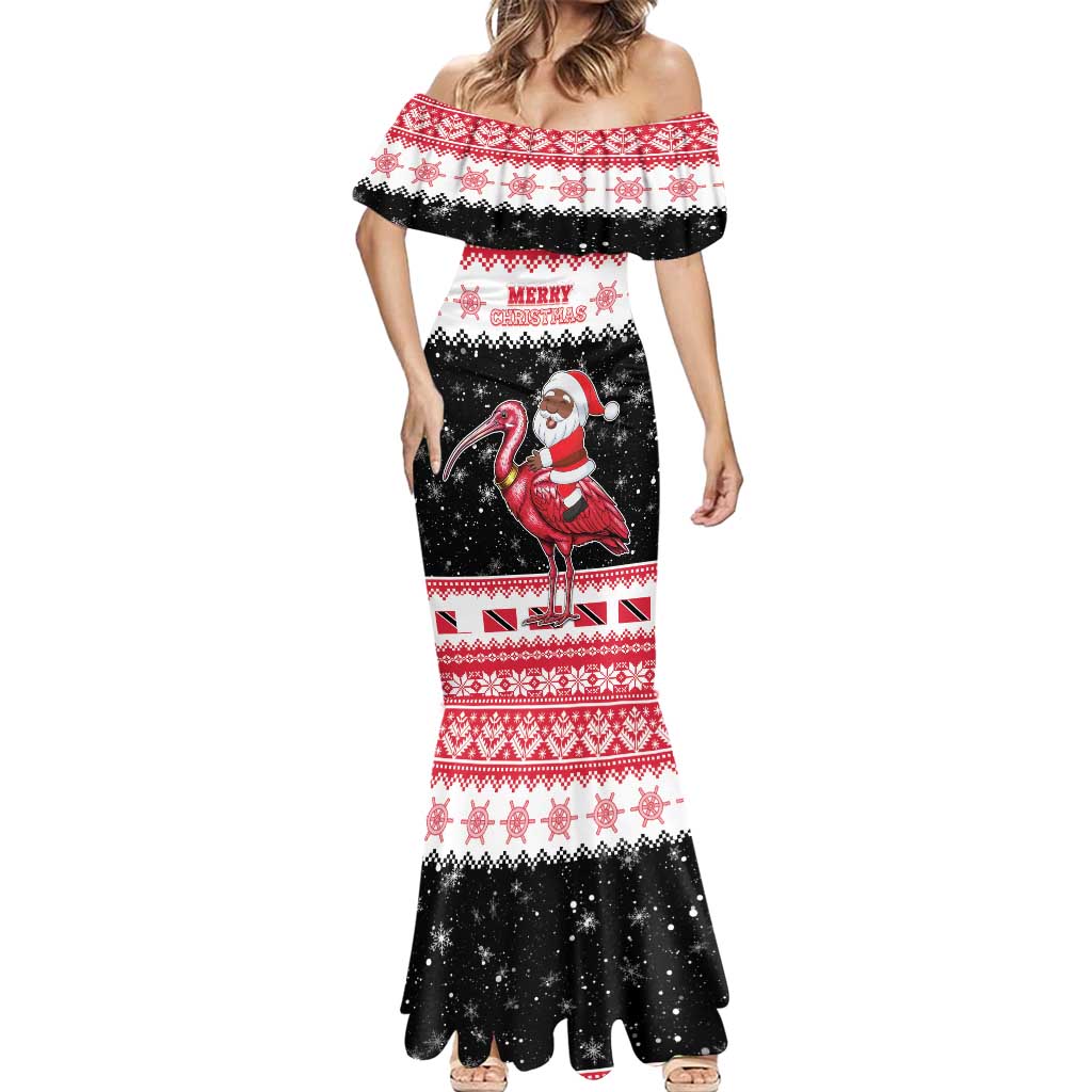 Trinidad And Tobago Christmas Mermaid Dress Funny Santa Riding Scarlet Ibis - Wonder Print Shop