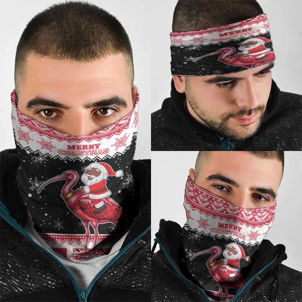 Trinidad And Tobago Christmas Neck Gaiter Funny Santa Riding Scarlet Ibis - Wonder Print Shop