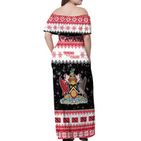Trinidad And Tobago Christmas Off Shoulder Maxi Dress Funny Santa Riding Scarlet Ibis - Wonder Print Shop