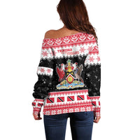 Trinidad And Tobago Christmas Off Shoulder Sweater Funny Santa Riding Scarlet Ibis - Wonder Print Shop