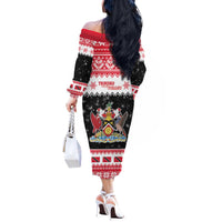 Trinidad And Tobago Christmas Off The Shoulder Long Sleeve Dress Funny Santa Riding Scarlet Ibis - Wonder Print Shop