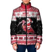 Trinidad And Tobago Christmas Padded Jacket Funny Santa Riding Scarlet Ibis - Wonder Print Shop