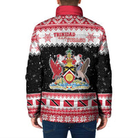 Trinidad And Tobago Christmas Padded Jacket Funny Santa Riding Scarlet Ibis - Wonder Print Shop