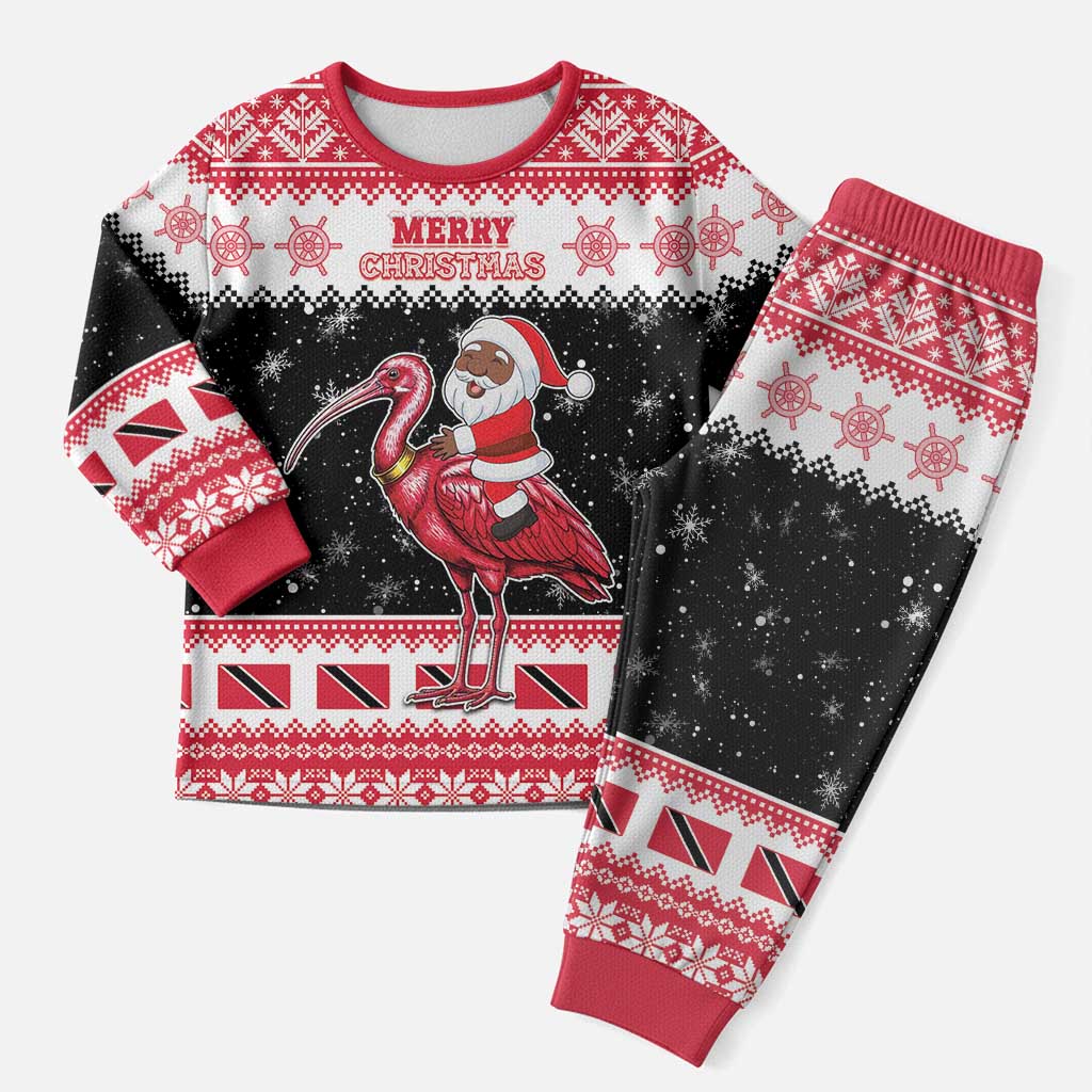 Trinidad And Tobago Christmas Pajama Set Funny Santa Riding Scarlet Ibis - Wonder Print Shop
