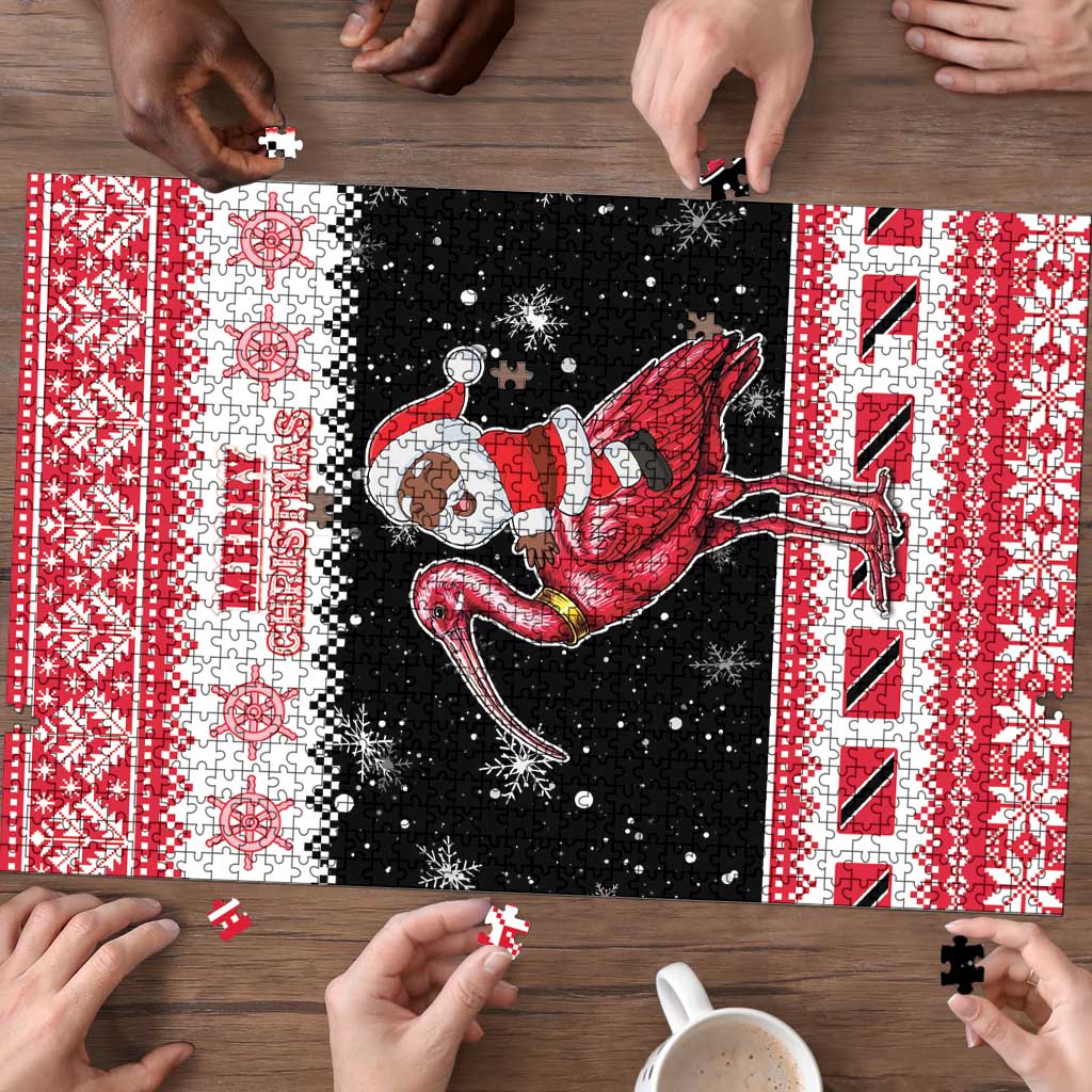 Trinidad And Tobago Christmas Puzzle Funny Santa Riding Scarlet Ibis - Wonder Print Shop