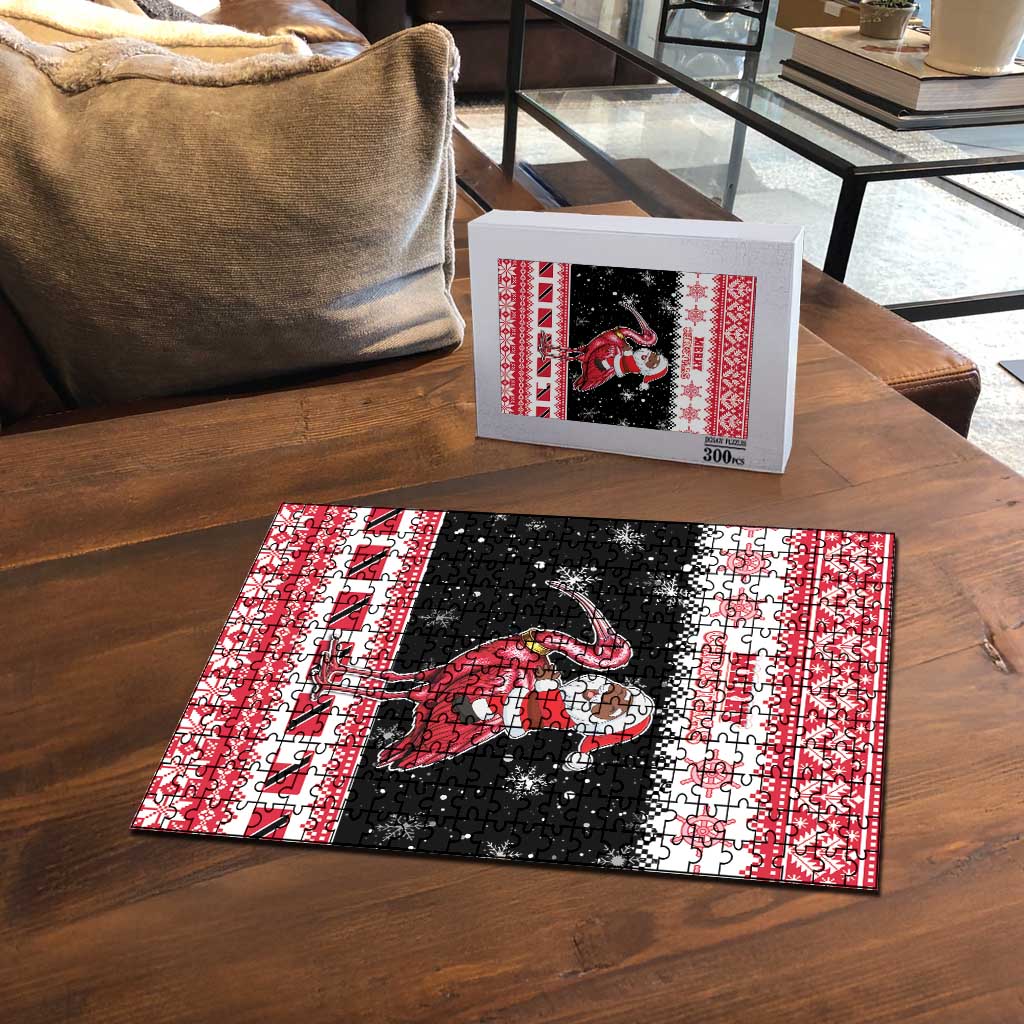 Trinidad And Tobago Christmas Puzzle Funny Santa Riding Scarlet Ibis - Wonder Print Shop