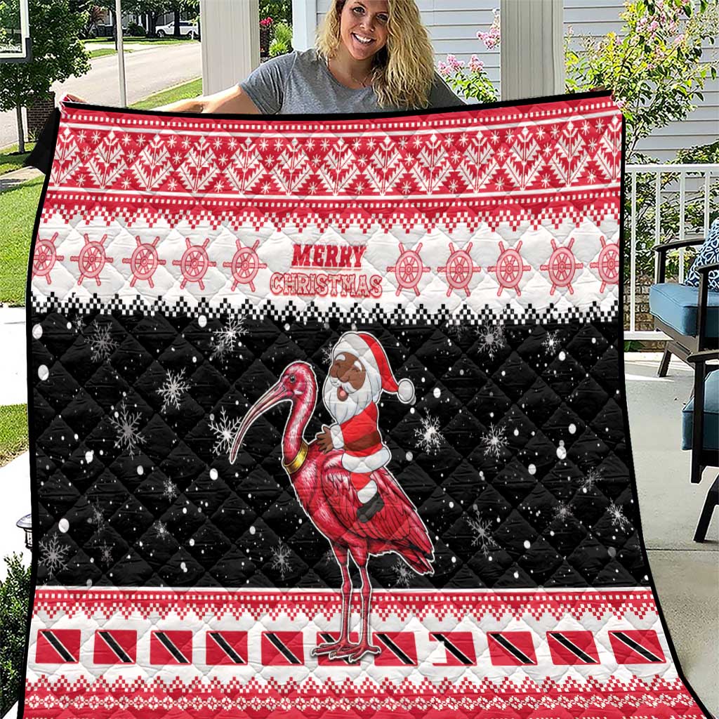 Trinidad And Tobago Christmas Quilt Funny Santa Riding Scarlet Ibis - Wonder Print Shop