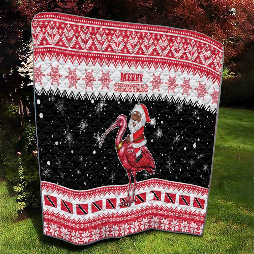 Trinidad And Tobago Christmas Quilt Funny Santa Riding Scarlet Ibis - Wonder Print Shop