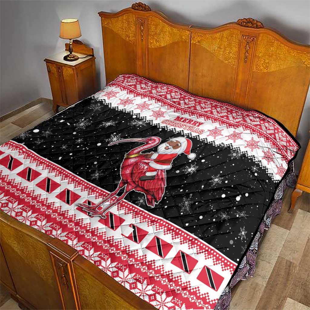 Trinidad And Tobago Christmas Quilt Funny Santa Riding Scarlet Ibis - Wonder Print Shop