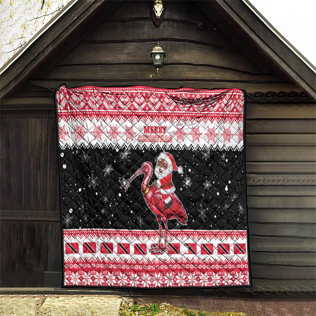 Trinidad And Tobago Christmas Quilt Funny Santa Riding Scarlet Ibis - Wonder Print Shop