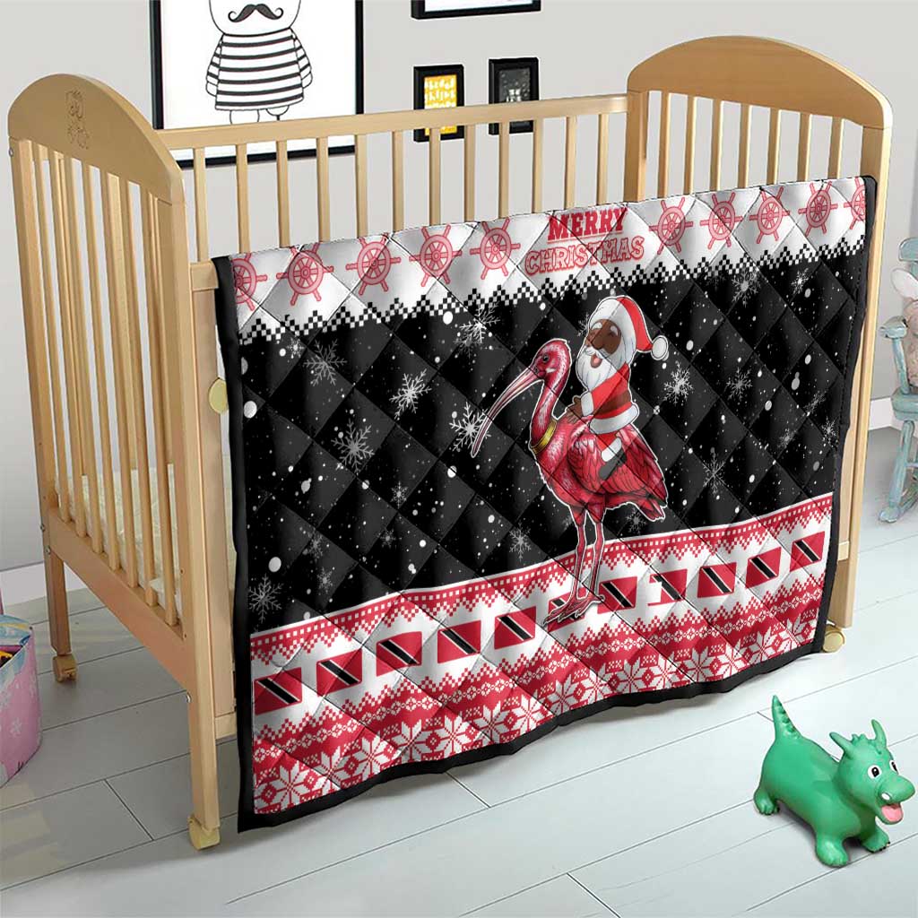 Trinidad And Tobago Christmas Quilt Funny Santa Riding Scarlet Ibis - Wonder Print Shop