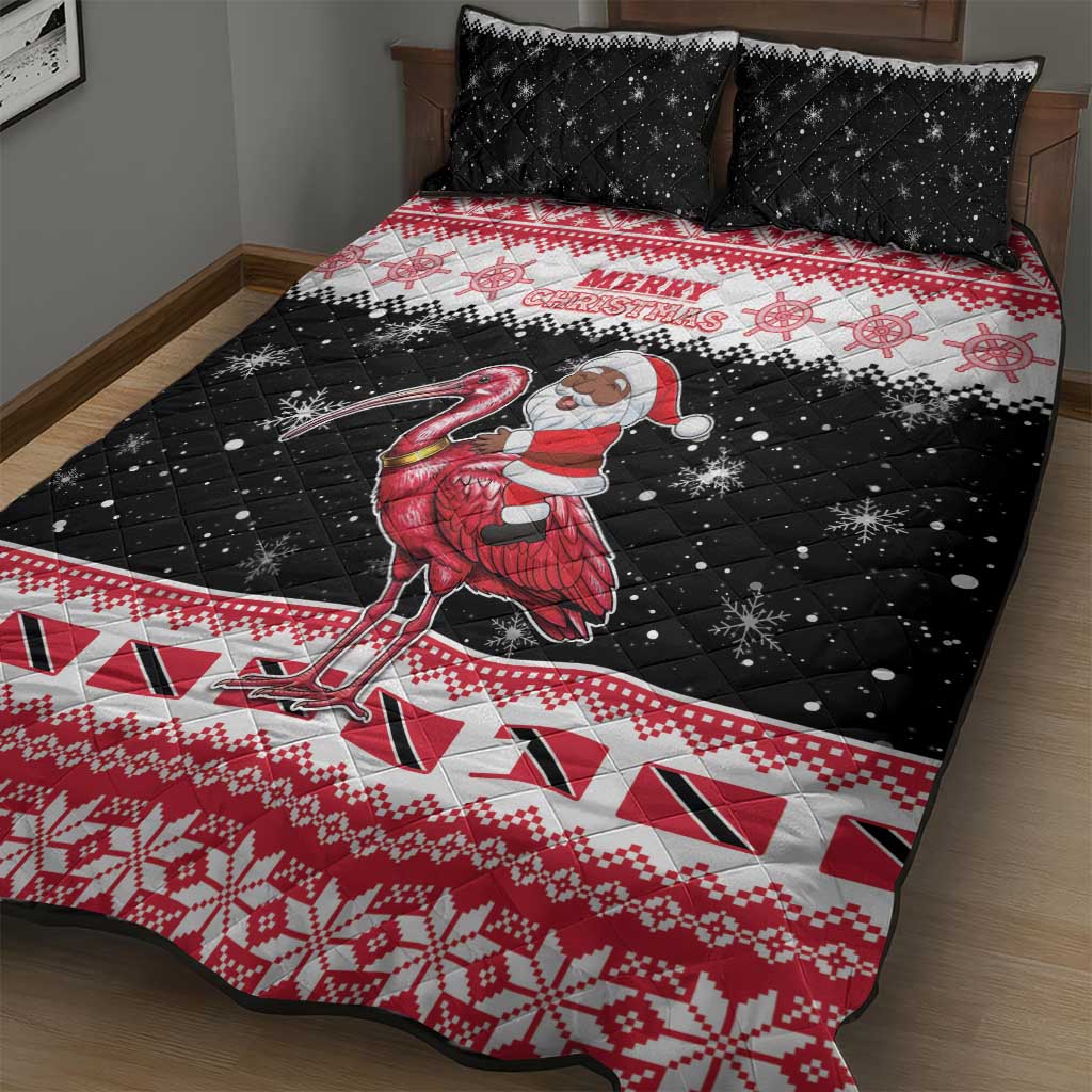 Trinidad And Tobago Christmas Quilt Bed Set Funny Santa Riding Scarlet Ibis - Wonder Print Shop