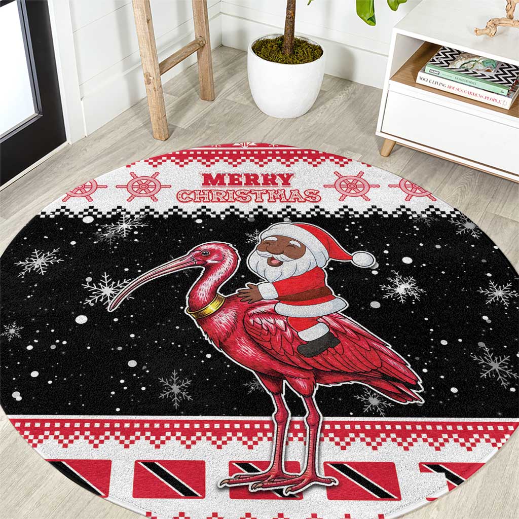 Trinidad And Tobago Christmas Round Carpet Funny Santa Riding Scarlet Ibis - Wonder Print Shop