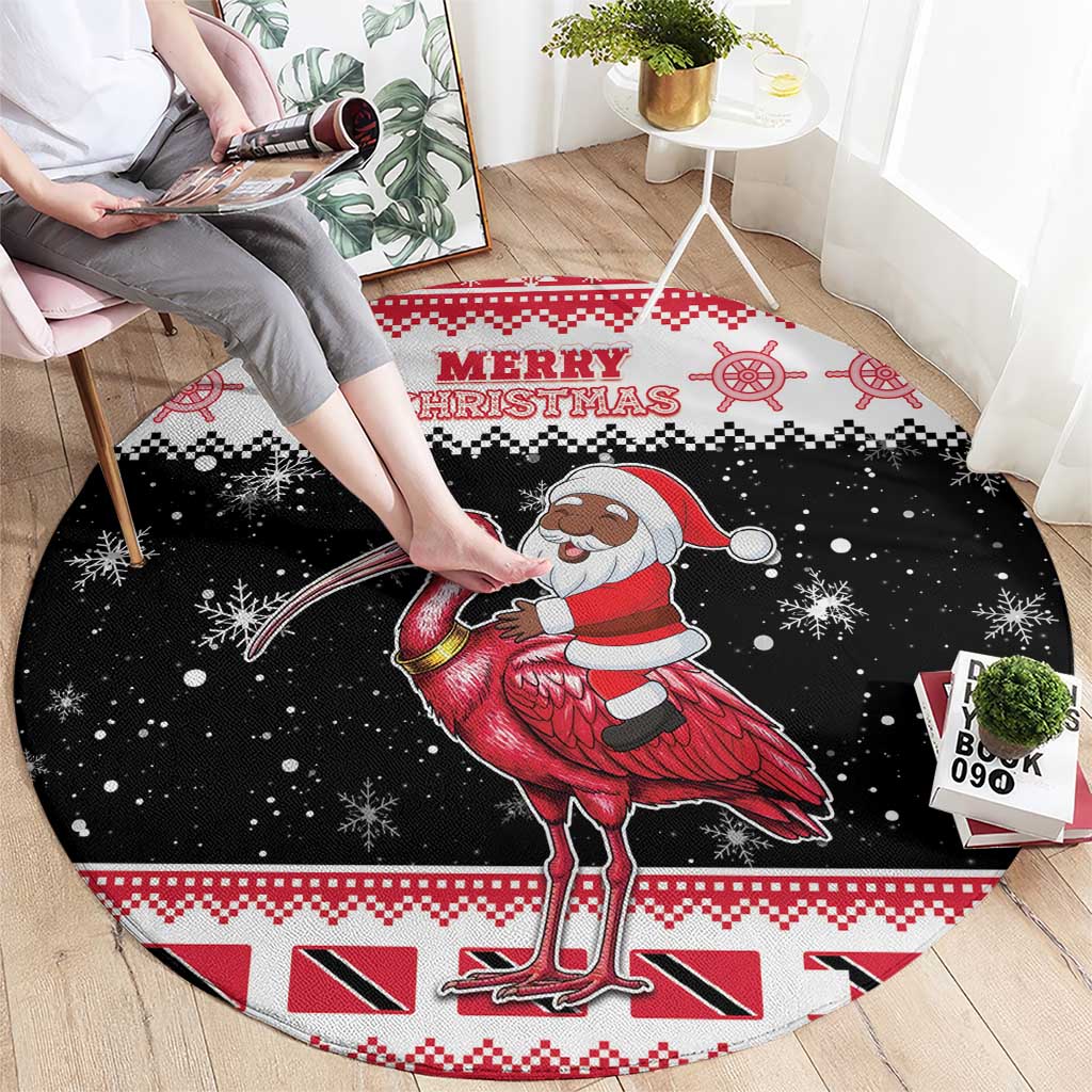 Trinidad And Tobago Christmas Round Carpet Funny Santa Riding Scarlet Ibis - Wonder Print Shop
