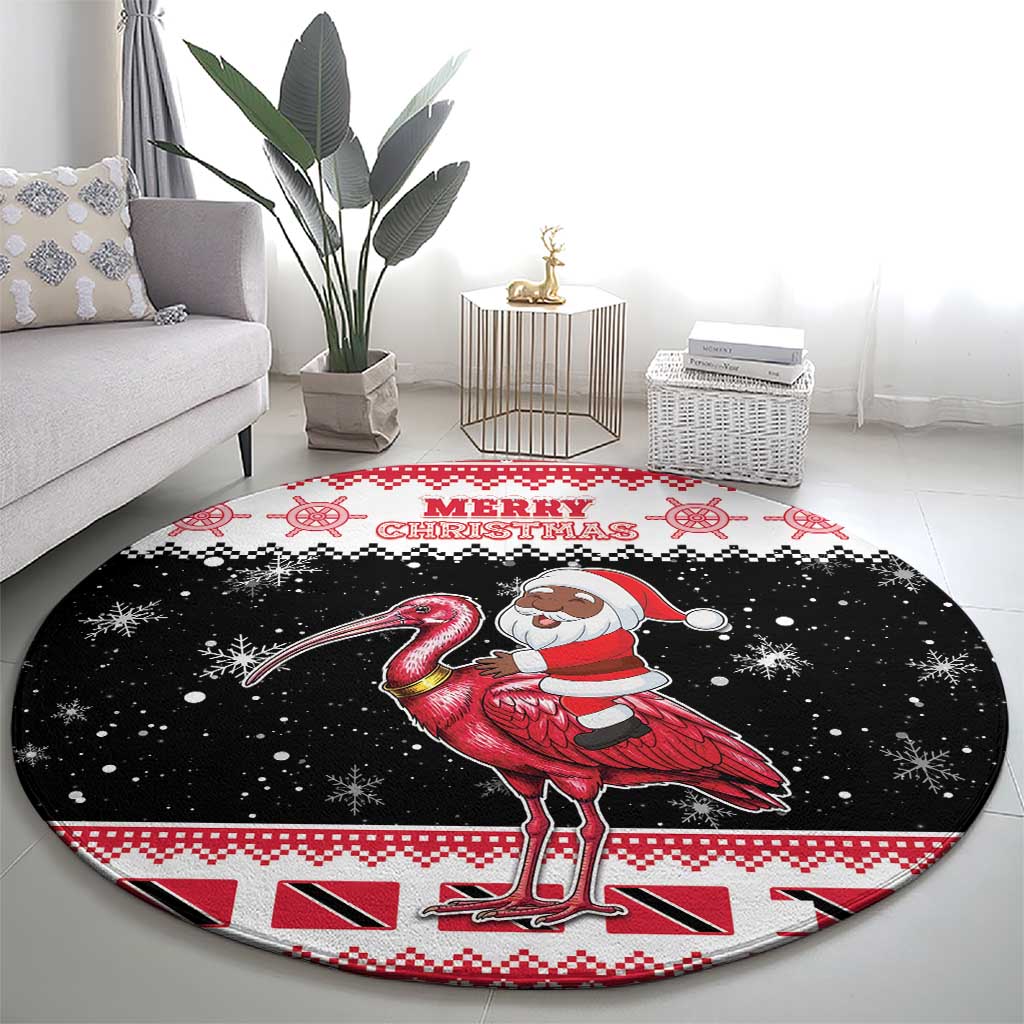 Trinidad And Tobago Christmas Round Carpet Funny Santa Riding Scarlet Ibis - Wonder Print Shop